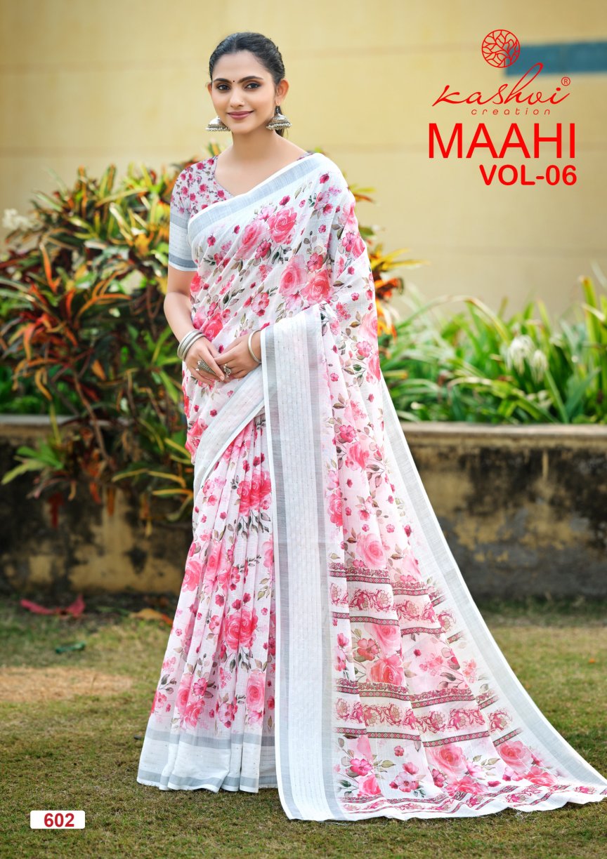 Maahi Vol 6 Kashvi Creation Linen Sarees Wholesaler India