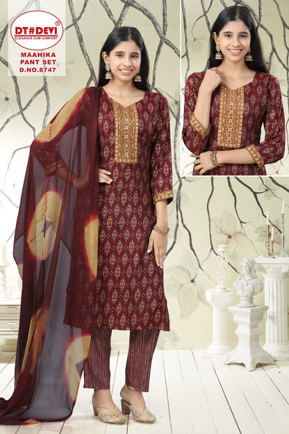 Maahika 8747 Dt Devi Capsule Girls Readymade Pant Suits Wholesale Price
