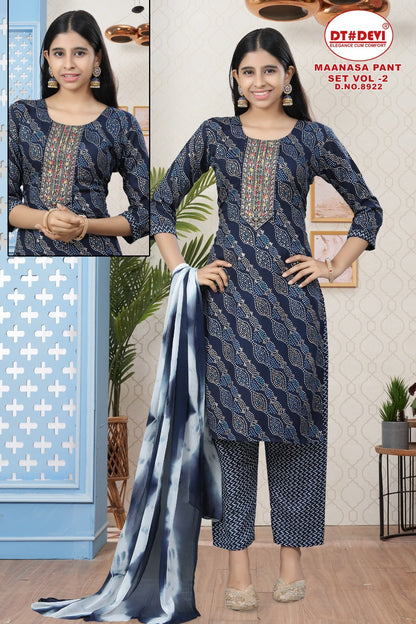 Maanasa Vol 2-8922 Dt Devi Rayon Girls Readymade Pant Suits Manufacturer Ahmedabad