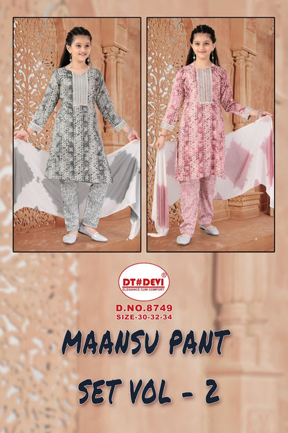 Maansu Vol 2 8749 Dt Devi Capsule Girls Readymade Pant Suits Exporter India