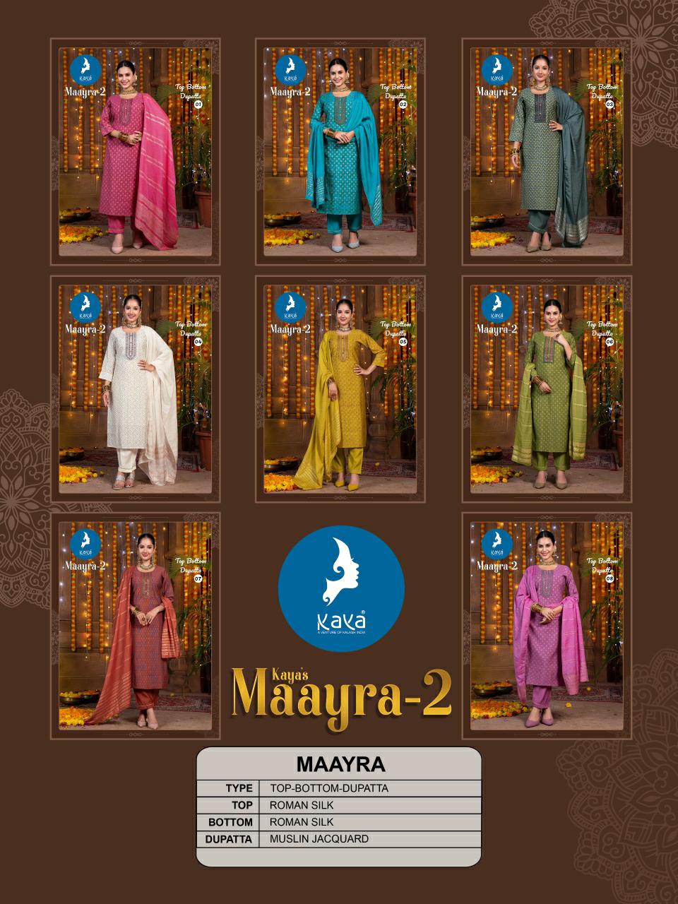 Maayra 2 Kaya Roman Silk Readymade Pant Style Suits Wholesale Price
