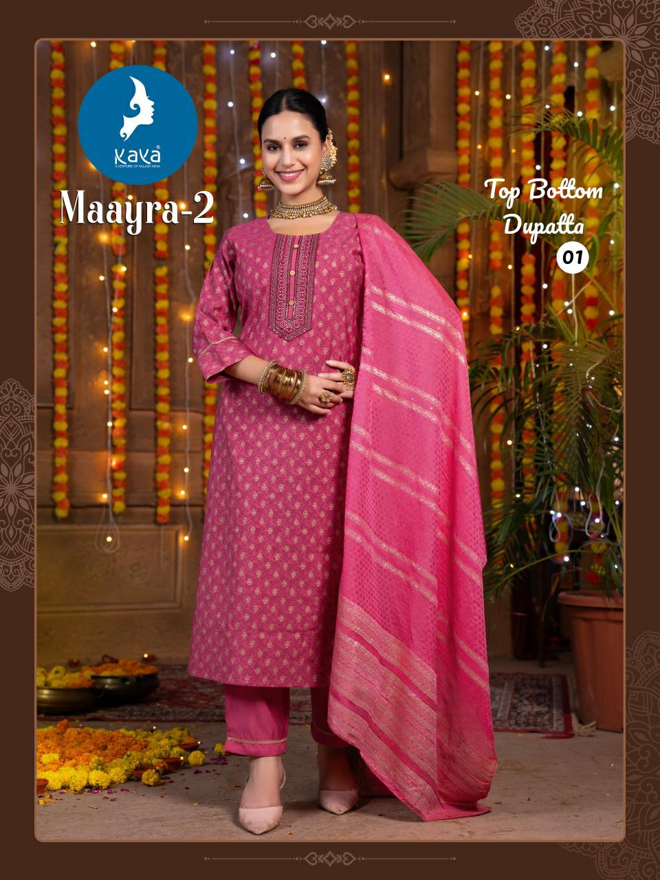 Maayra 2 Kaya Roman Silk Readymade Pant Style Suits Wholesale Price