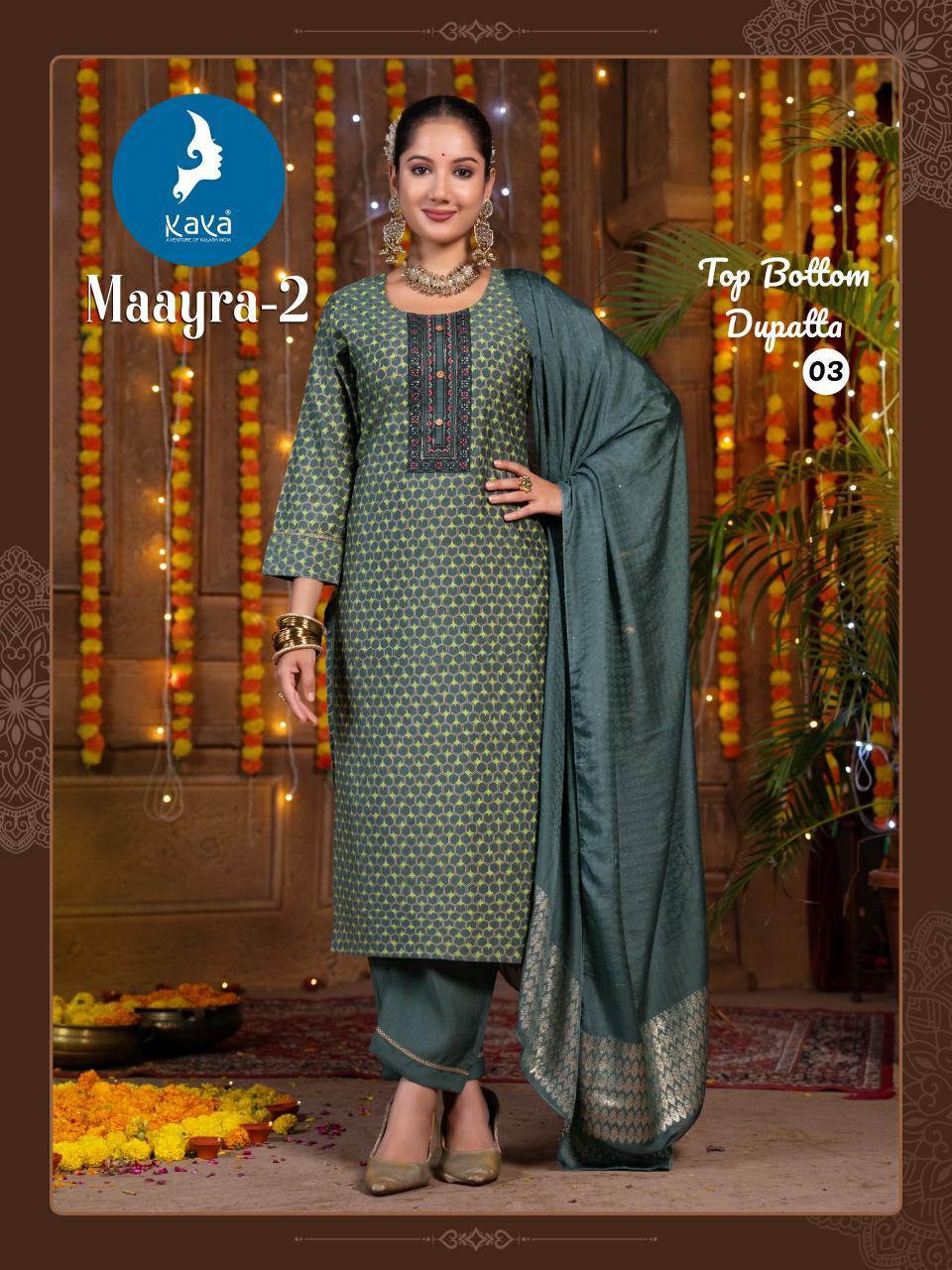 Maayra 2 Kaya Roman Silk Readymade Pant Style Suits Wholesale Price