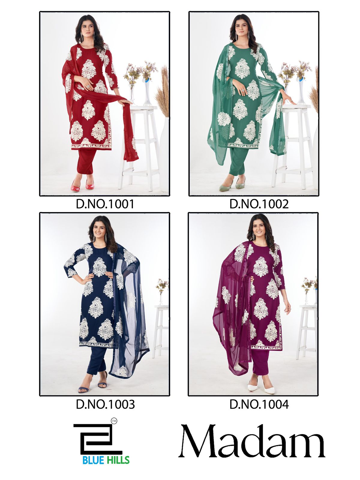 Madam Blue Hills Rayon 14Kg Readymade Pant Style Suits Wholesale Rate