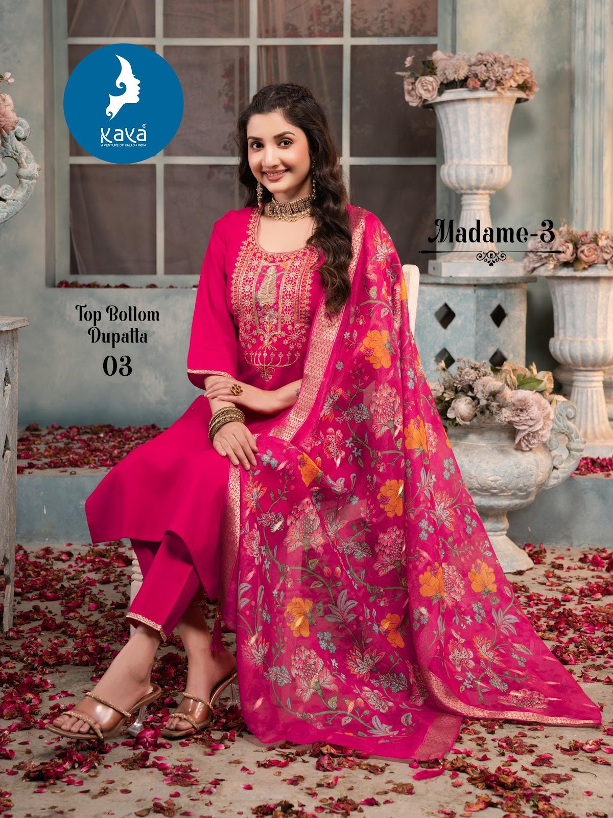 Madame 3 Kaya Roman Silk Readymade Pant Style Suits Manufacturer