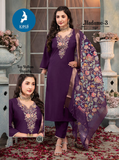 Madame 3 Kaya Roman Silk Readymade Pant Style Suits Manufacturer