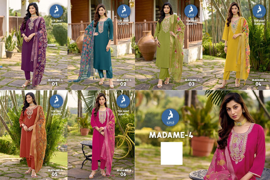 Madame 4 Kaya Roman Silk Readymade Pant Style Suits Wholesale Price