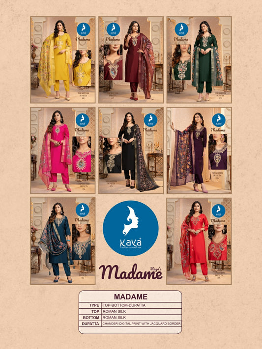 Madame Kaya Roman Silk Readymade Pant Style Suits Supplier India