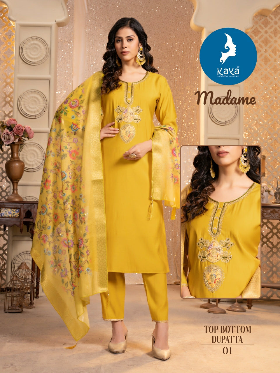 Madame Kaya Roman Silk Readymade Pant Style Suits Supplier India