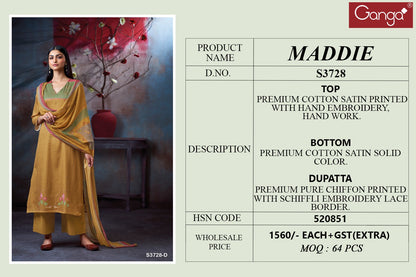 Maddie 3728 Ganga Cotton Satin Plazzo Style Suits Manufacturer