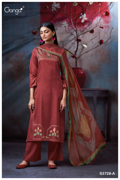 Maddie 3728 Ganga Cotton Satin Plazzo Style Suits Manufacturer