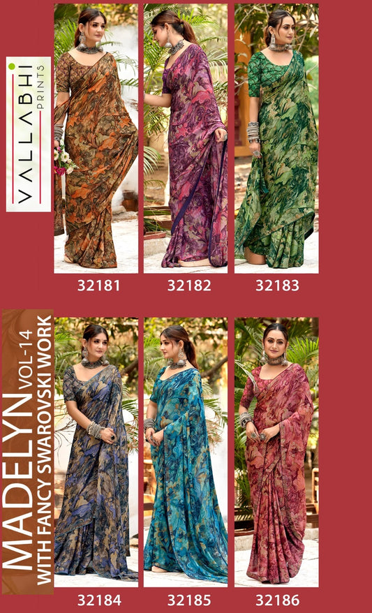 Madelyn Vol 14 Vallabhi Prints Chiffon Sarees Supplier India