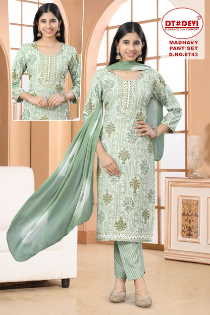 Madhavy 8743 Dt Devi Capsule Girls Readymade Pant Suits Supplier
