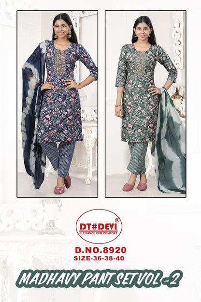 Madhavy Vol 2 8920 Dt Devi Rayon Girls Readymade Pant Suits Manufacturer Ahmedabad