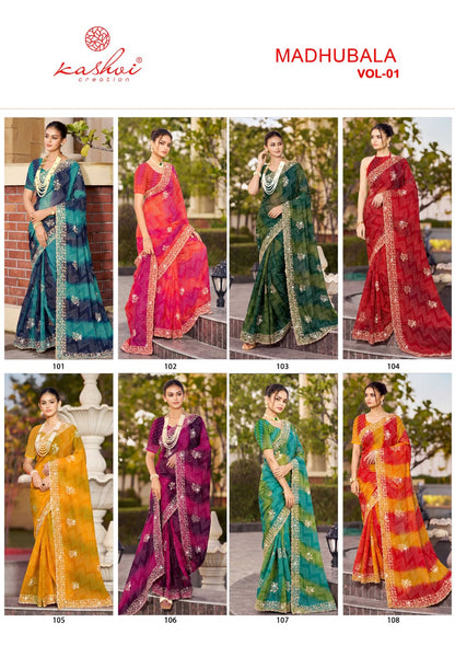 Madhubala Vol 1 Kashvi Creation Chiffon Sarees Wholesaler Gujarat