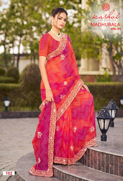Madhubala Vol 1 Kashvi Creation Chiffon Sarees Wholesaler Gujarat