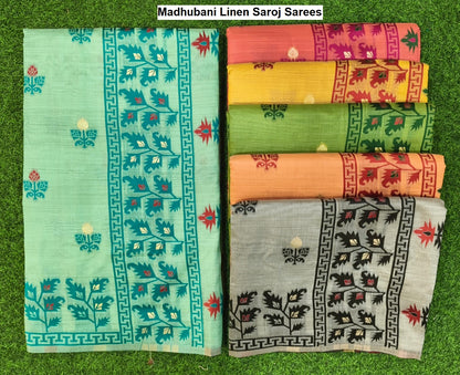 Madhubani Linen Saroj Sarees Manufacturer Gujarat