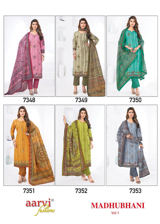 Madhubani Vol 1 Aarvi Fashions Cotton Readymade Pant Style Suits Exporter