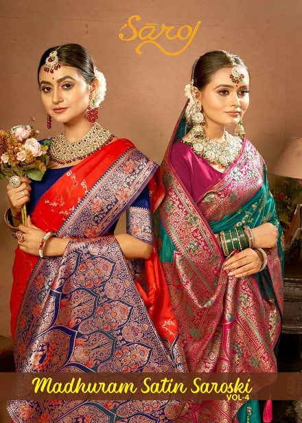 Madhuram Satin Saroski Vol 4 Saroj Silk Sarees Wholesaler Gujarat