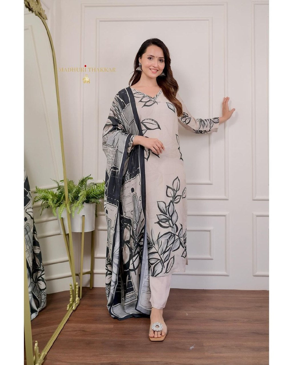 Madhuri 12-White Afsana Cotton Readymade Pant Style Suits Exporter India