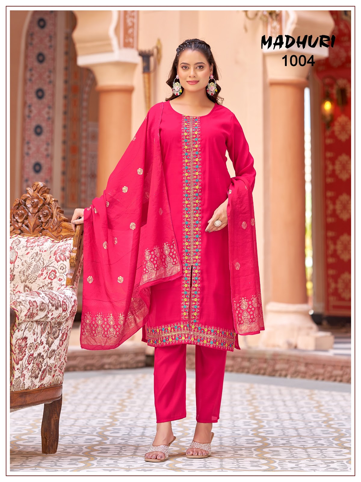 Madhuri Banwery Chanderi Readymade Pant Style Suits Wholesaler Ahmedabad