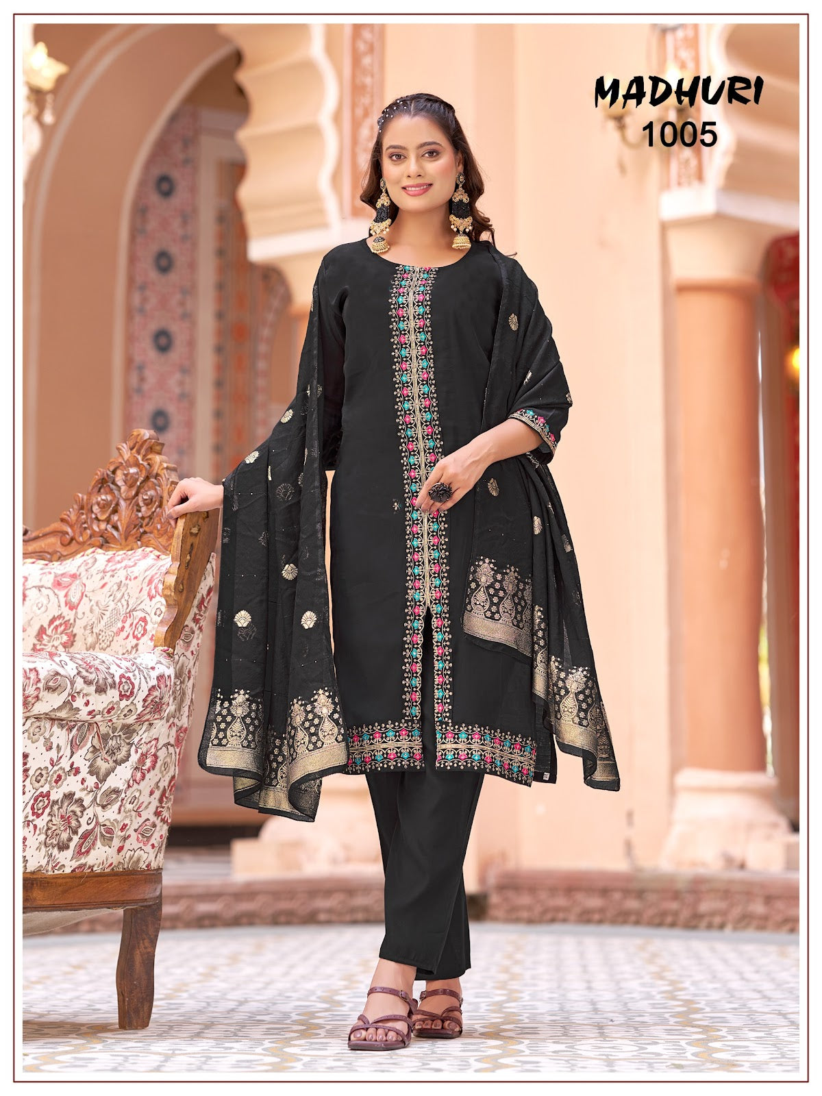 Madhuri Banwery Chanderi Readymade Pant Style Suits Wholesaler Ahmedabad