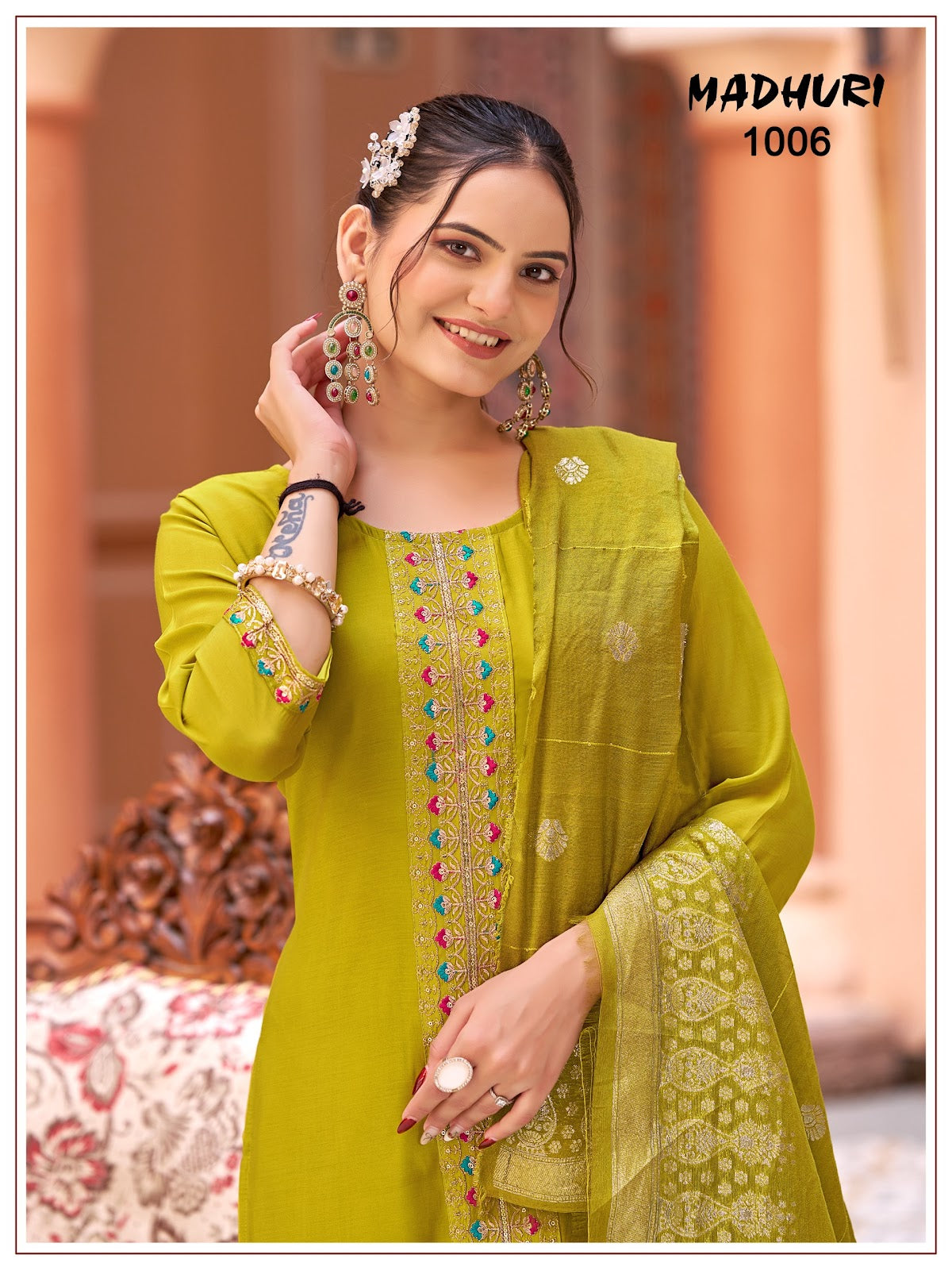 Madhuri Banwery Chanderi Readymade Pant Style Suits Wholesaler Ahmedabad