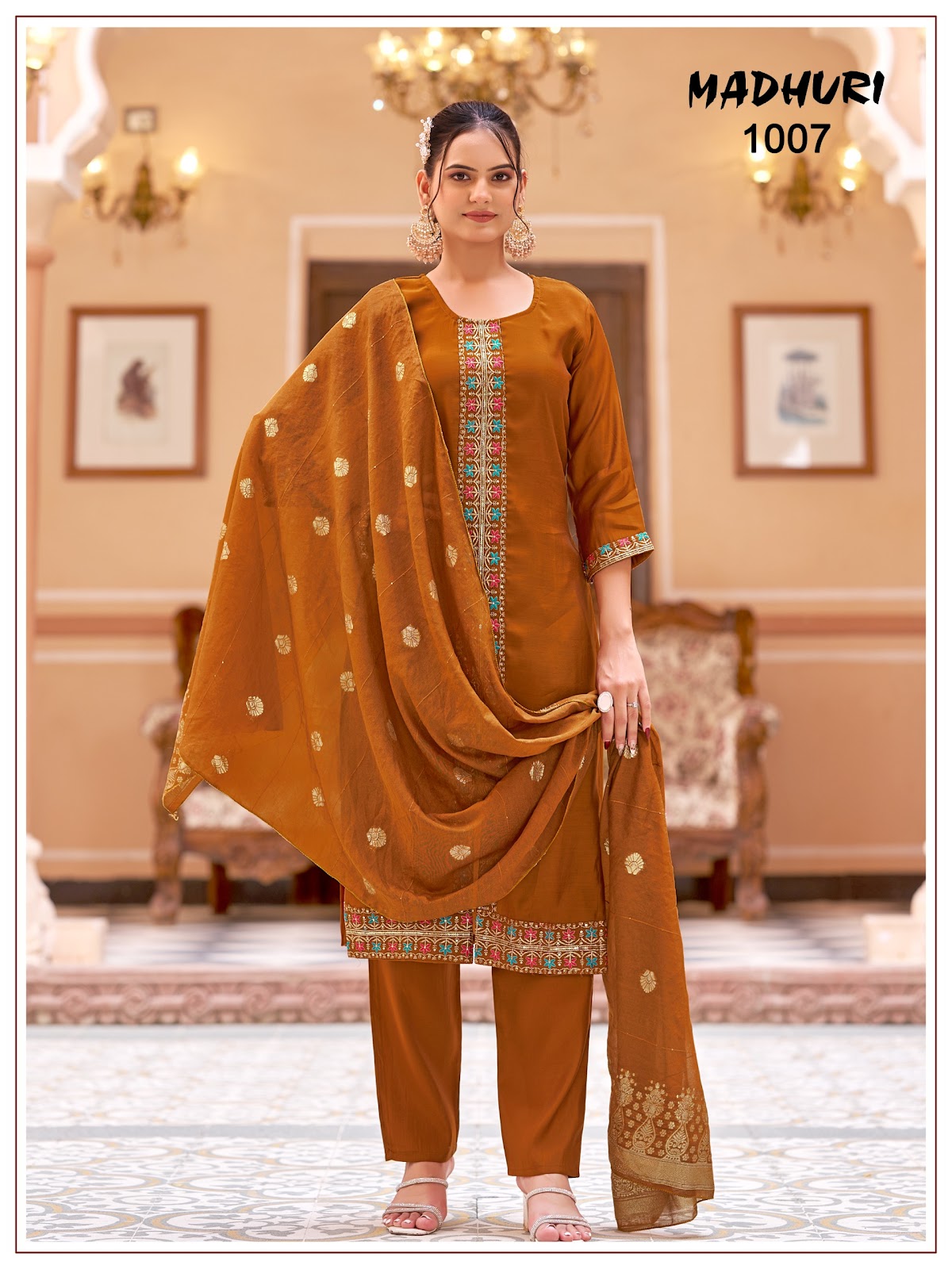 Madhuri Banwery Chanderi Readymade Pant Style Suits Wholesaler Ahmedabad