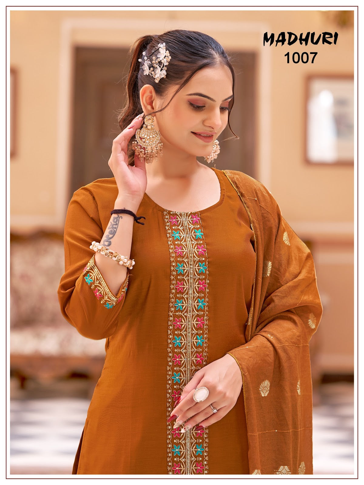 Madhuri Banwery Chanderi Readymade Pant Style Suits Wholesaler Ahmedabad