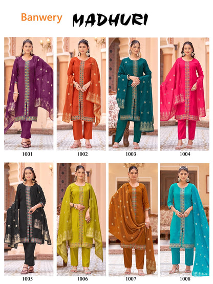 Madhuri Banwery Chanderi Readymade Pant Style Suits Wholesaler Ahmedabad