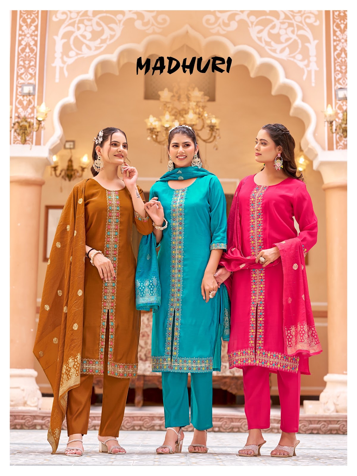 Madhuri Banwery Chanderi Readymade Pant Style Suits Wholesaler Ahmedabad