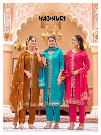 Madhuri Banwery Chanderi Readymade Pant Style Suits Wholesaler Ahmedabad