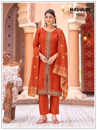 Madhuri Banwery Chanderi Readymade Pant Style Suits Wholesaler Ahmedabad