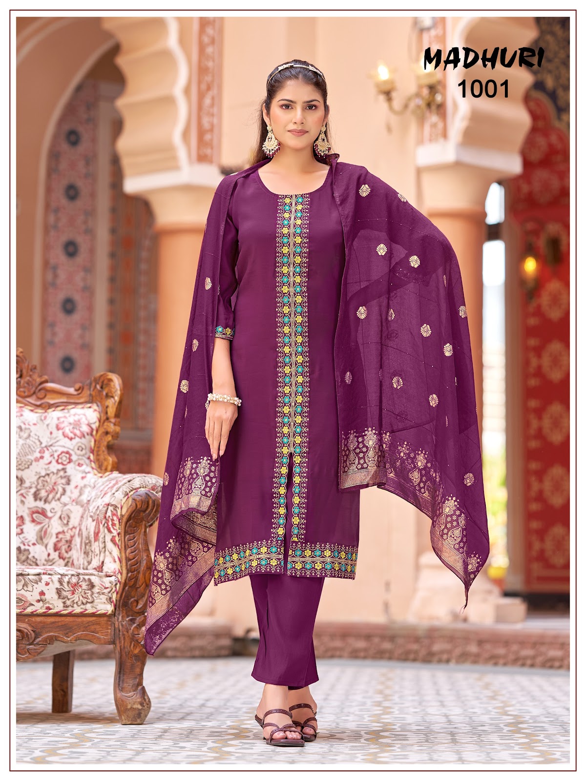 Madhuri Banwery Chanderi Readymade Pant Style Suits Wholesaler Ahmedabad