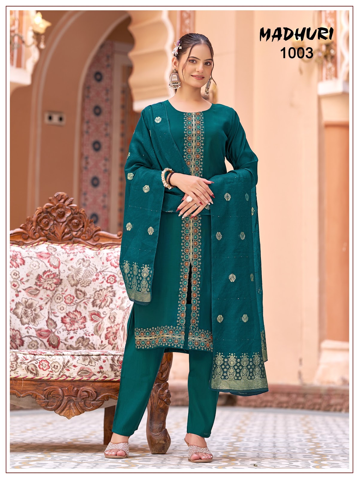 Madhuri Banwery Chanderi Readymade Pant Style Suits Wholesaler Ahmedabad
