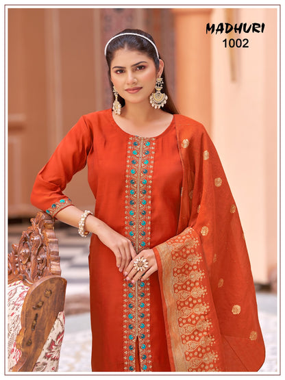 Madhuri Banwery Chanderi Readymade Pant Style Suits Wholesaler Ahmedabad
