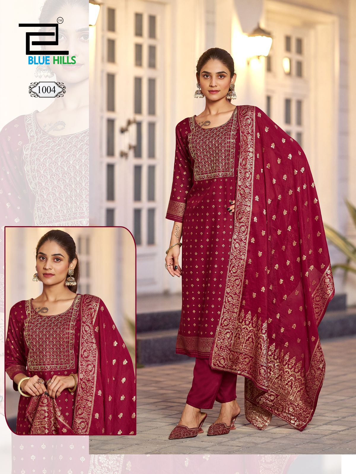 Madhuri Blue Hills Rayon 14Kg Readymade Pant Style Suits Wholesaler India
