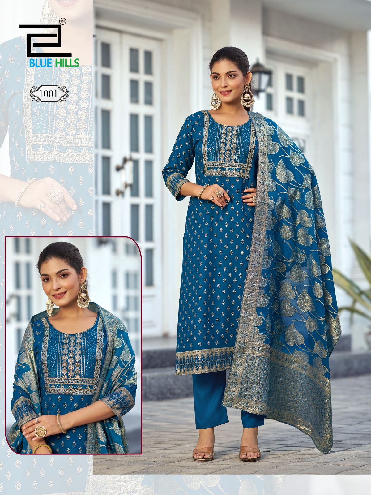 Madhuri Blue Hills Rayon 14Kg Readymade Pant Style Suits Wholesaler India