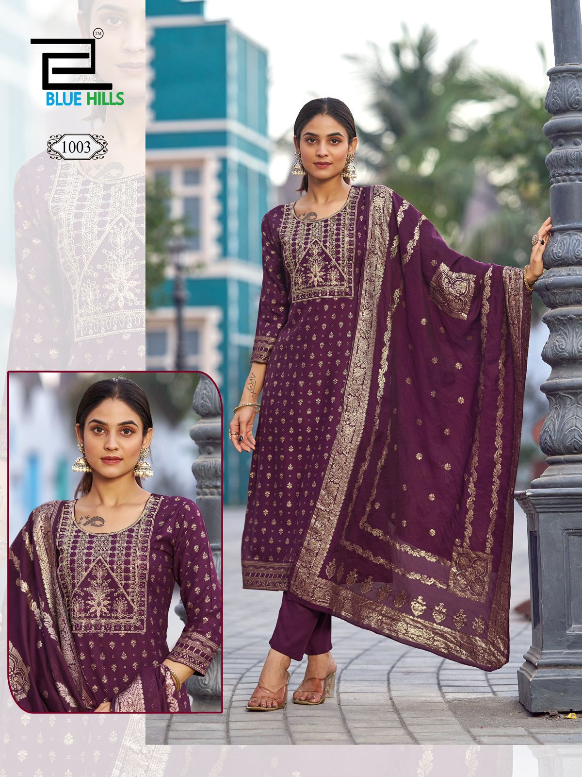 Madhuri Blue Hills Rayon 14Kg Readymade Pant Style Suits Wholesaler India
