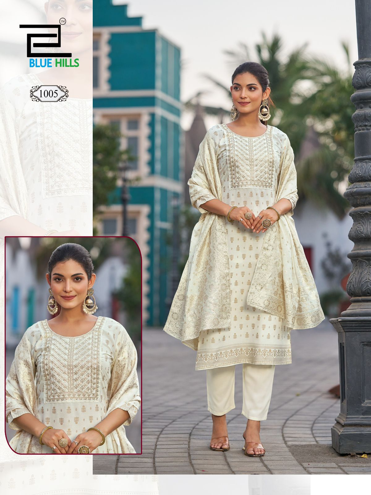 Madhuri Blue Hills Rayon 14Kg Readymade Pant Style Suits Wholesaler India