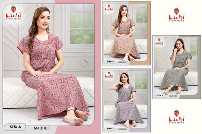 Madhuri Lichi Cotton Night Gowns Wholesale