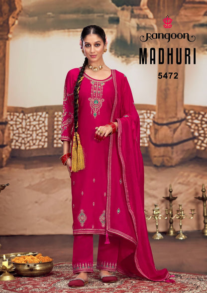 Madhuri Rangoon Silk Readymade Pant Style Suits Supplier