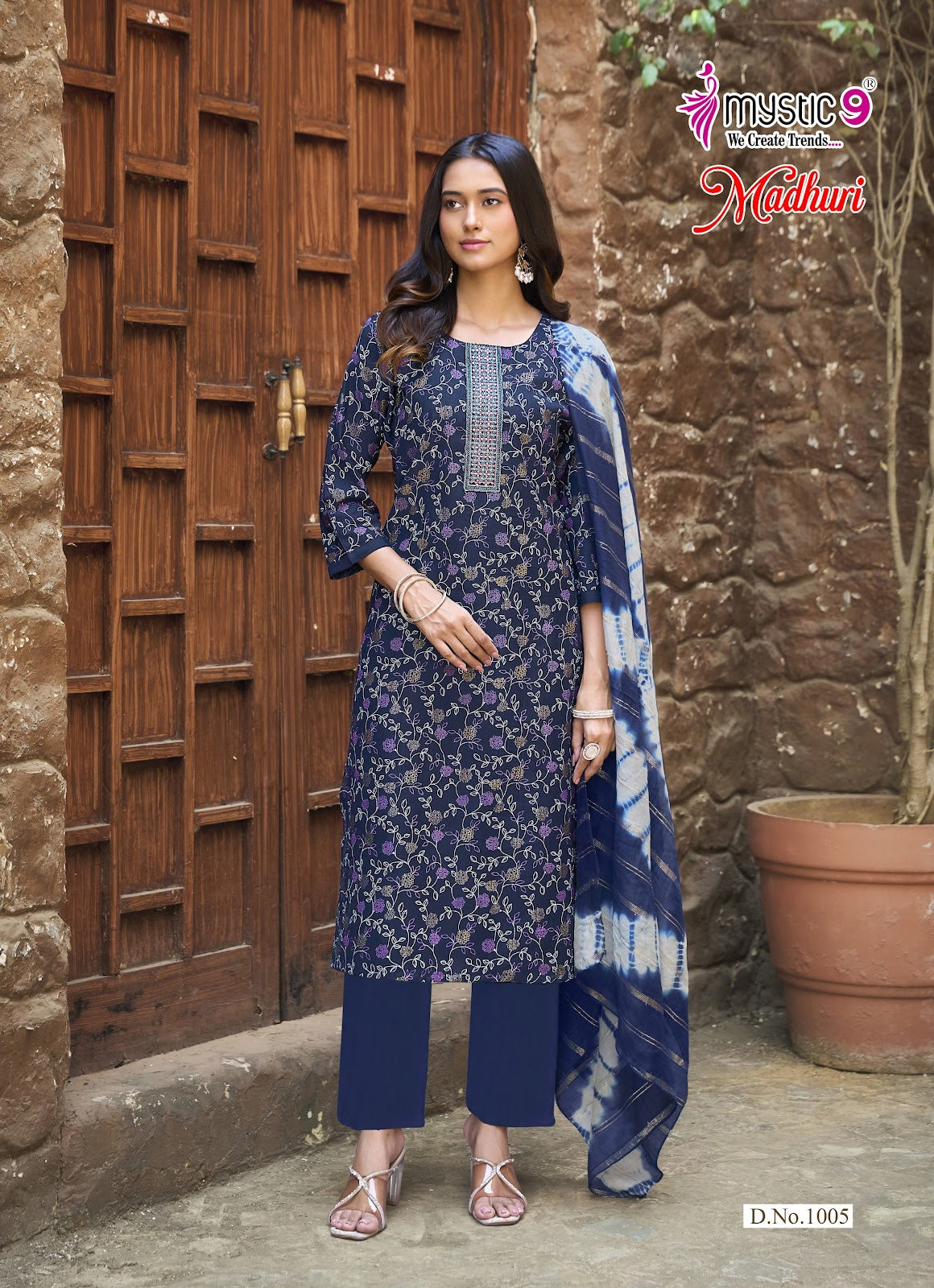 Madhuri Vol 1 Mystic 9 Vertican Readymade Pant Style Suits Manufacturer Gujarat