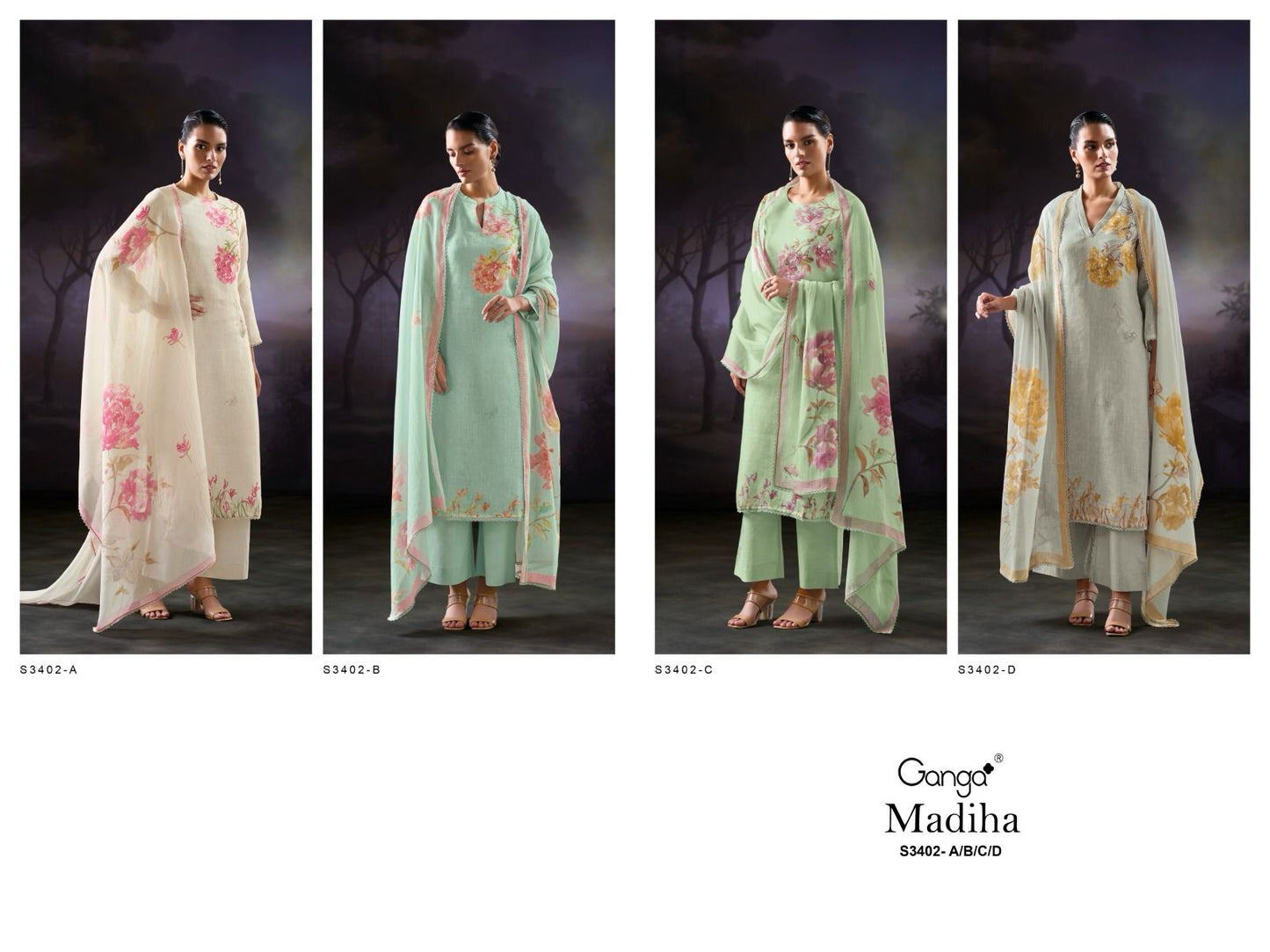Madiha 3402 Ganga Pure Linen Pant Style Suits Exporter Gujarat