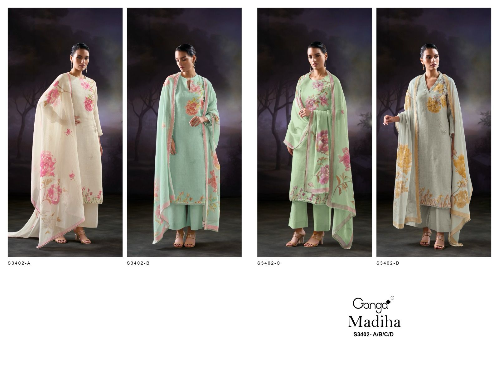 Madiha 3402 Ganga Pure Linen Pant Style Suits Exporter Gujarat