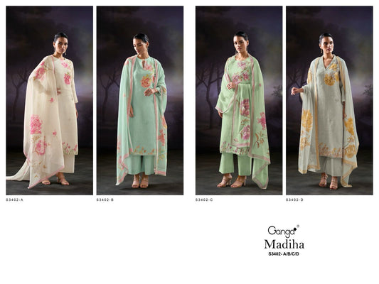 Madiha 3402 Ganga Pure Linen Pant Style Suits Exporter Gujarat