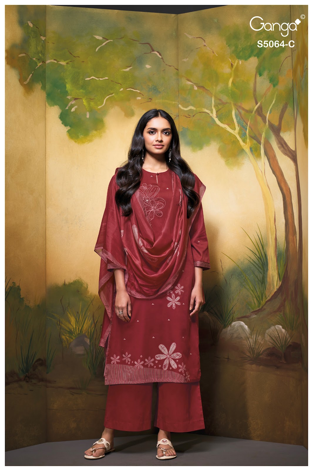 Maevina S5064 Ganga Cotton Satin Plazzo Style Suits Wholesale Price