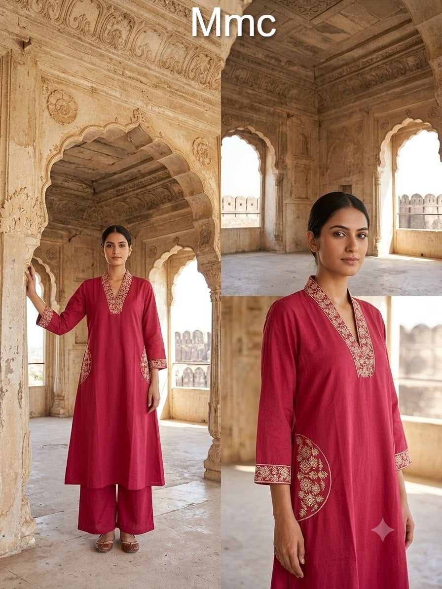 Magenta Flower Mmc Dhabu Cotton Co Ord Set Exporter