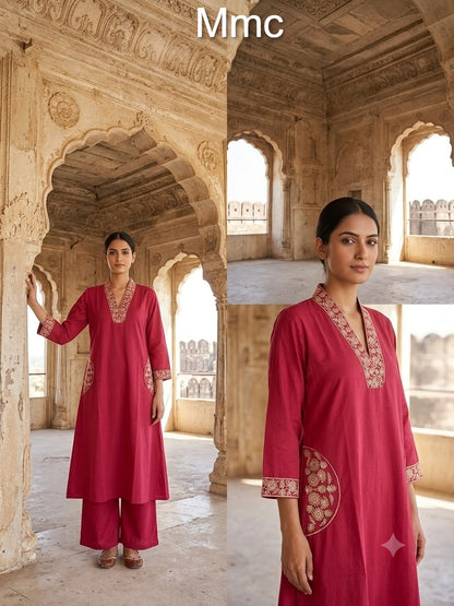Magenta Flower Mmc Dhabu Cotton Co Ord Set Exporter