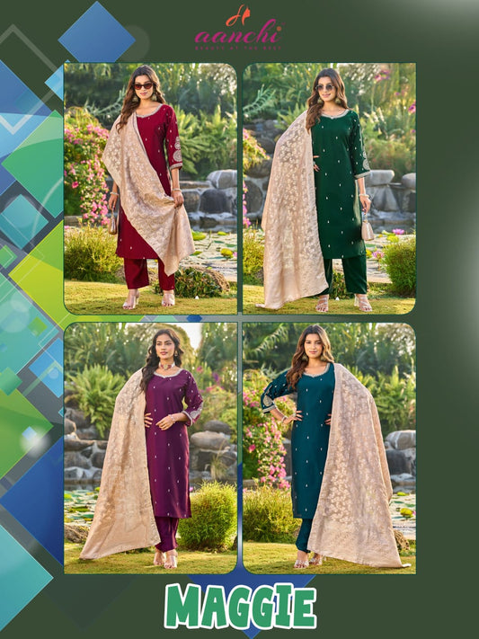 Maggie Aanchi Silk Readymade Pant Style Suits Manufacturer